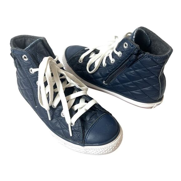 Converse All Star Big Kids Junior Sz 4 Blue Quilted High Top Zip/Lace Up Sneaker - Picture 3 of 11